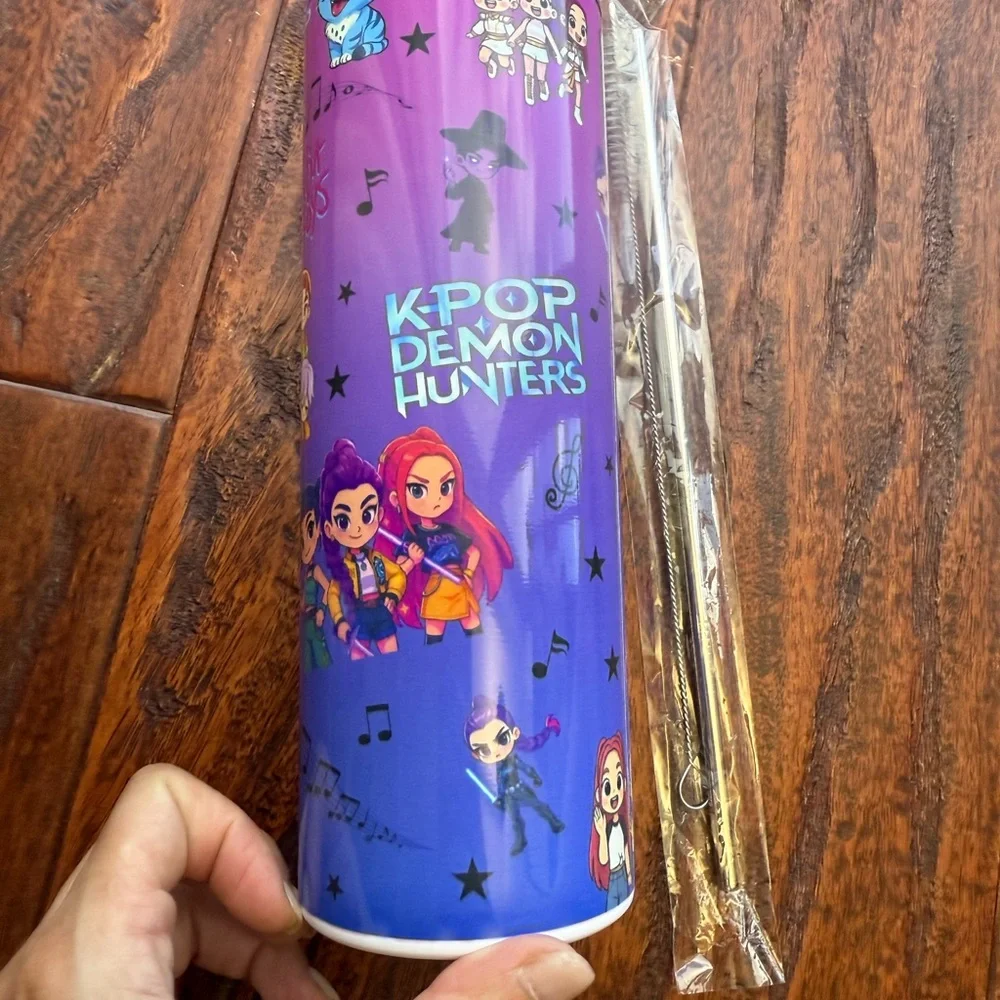 Kawaii Cartoon Tumbler with Straw - Purple and Blue